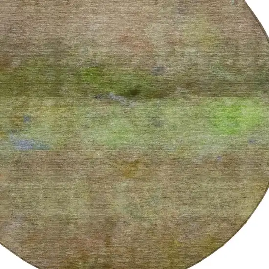 8' Olive Green And Brown Round Abstract Washable Indoor Outdoor Area Rug Photo 6