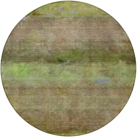 8' Olive Green And Brown Round Abstract Washable Indoor Outdoor Area Rug Photo 4