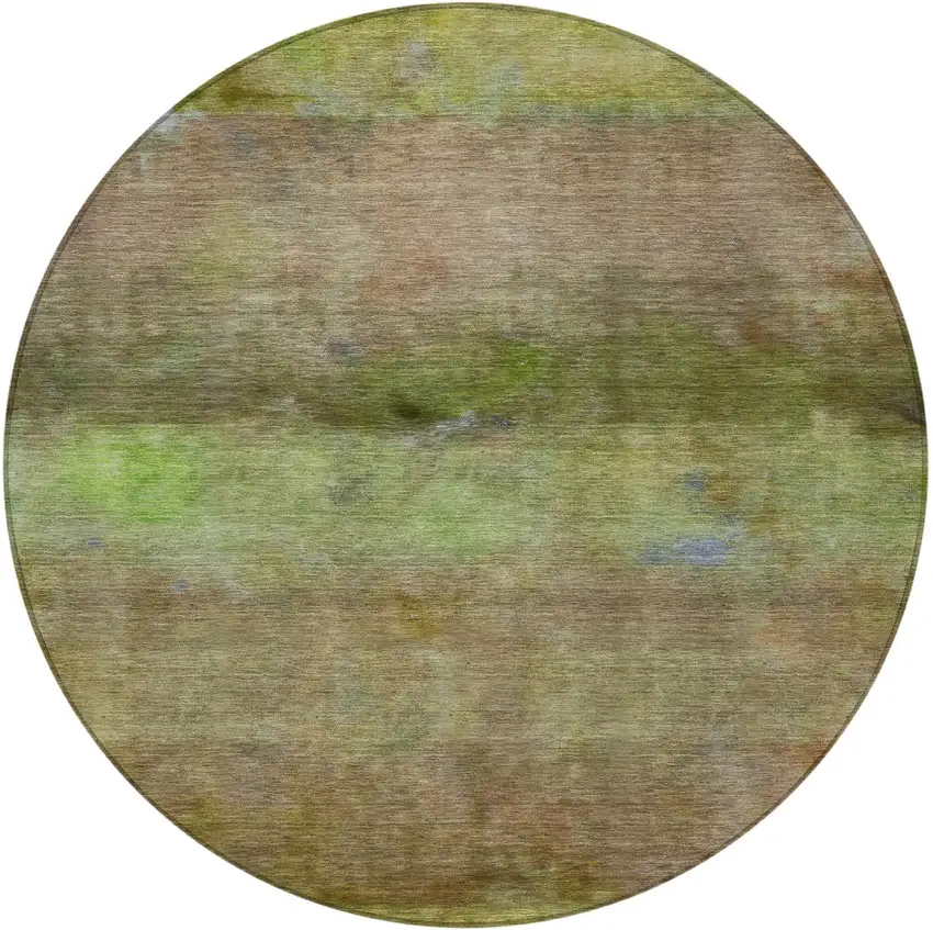 8' Olive Green And Brown Round Abstract Washable Indoor Outdoor Area Rug Photo 4