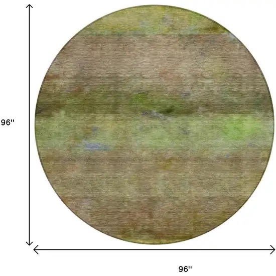 8' Olive Green And Brown Round Abstract Washable Indoor Outdoor Area Rug Photo 3