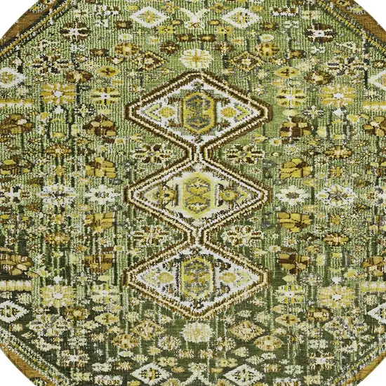 8' Olive Green And Brown Round Aztec Washable Indoor Outdoor Area Rug Photo 8