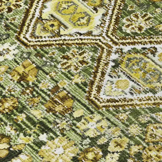 8' Olive Green And Brown Round Aztec Washable Indoor Outdoor Area Rug Photo 9