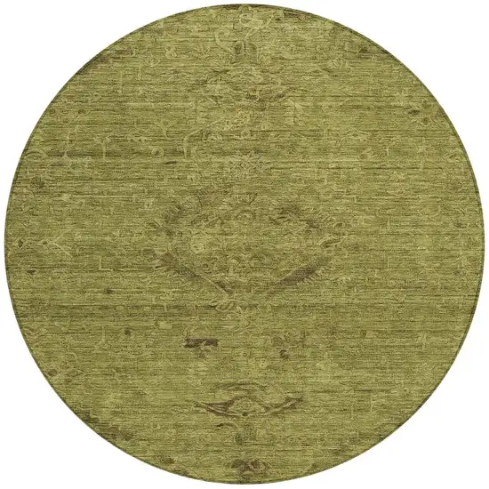 8' Olive Green And Brown Round Floral Washable Indoor Outdoor Area Rug Photo 6