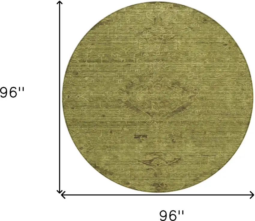 8' Olive Green And Brown Round Floral Washable Indoor Outdoor Area Rug Photo 9