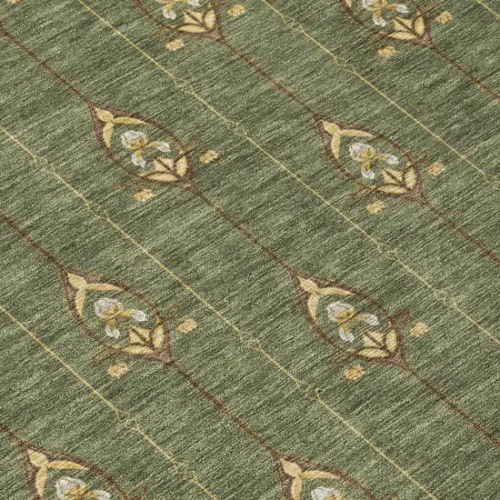 8' Olive Green And Brown Round Geometric Washable Indoor Outdoor Area Rug Photo 7