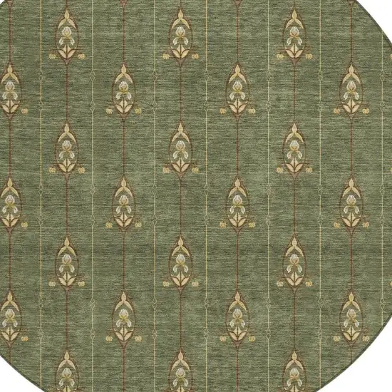 8' Olive Green And Brown Round Geometric Washable Indoor Outdoor Area Rug Photo 4