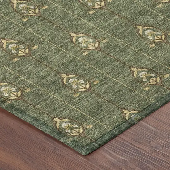 8' Olive Green And Brown Round Geometric Washable Indoor Outdoor Area Rug Photo 6