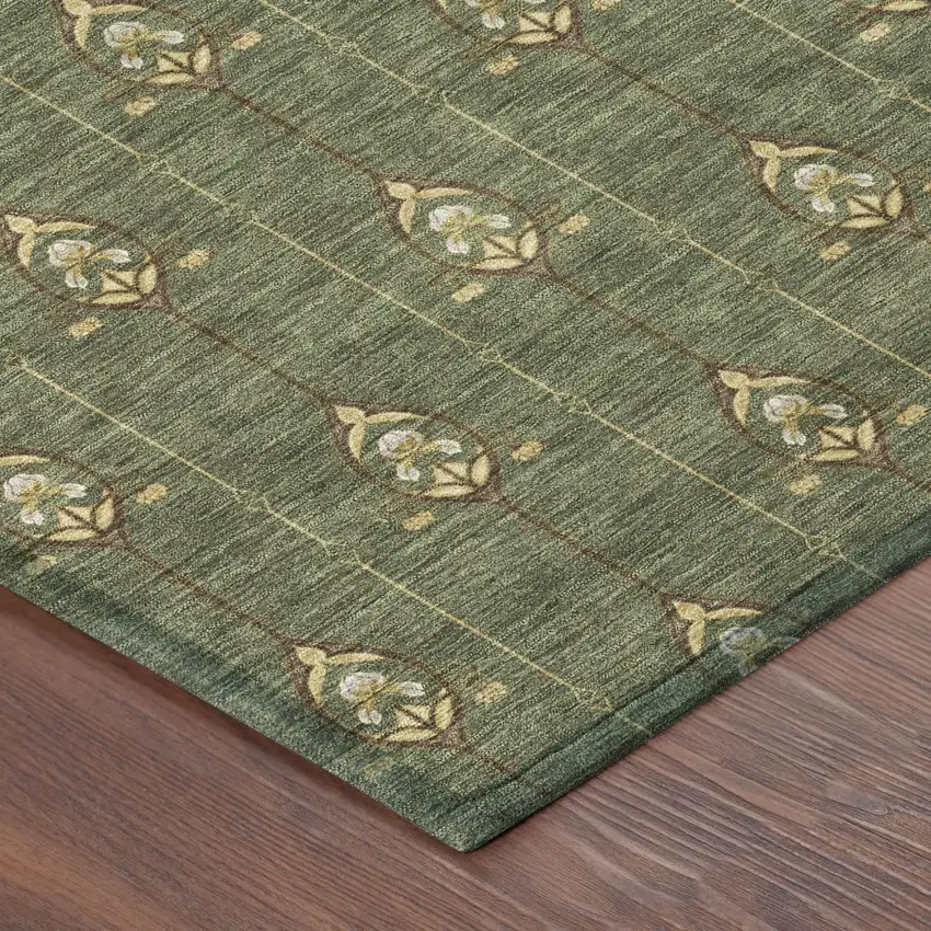 8' Olive Green And Brown Round Geometric Washable Indoor Outdoor Area Rug Photo 6