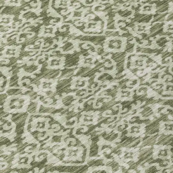 8' Olive Green And Brown Round Oriental Washable Indoor Outdoor Area Rug Photo 6