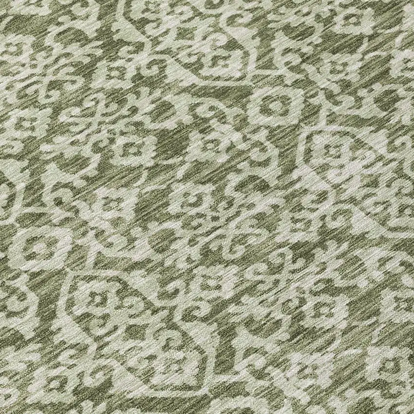 8' Olive Green And Brown Round Oriental Washable Indoor Outdoor Area Rug Photo 6