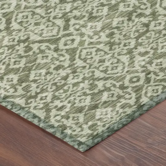 8' Olive Green And Brown Round Oriental Washable Indoor Outdoor Area Rug Photo 5