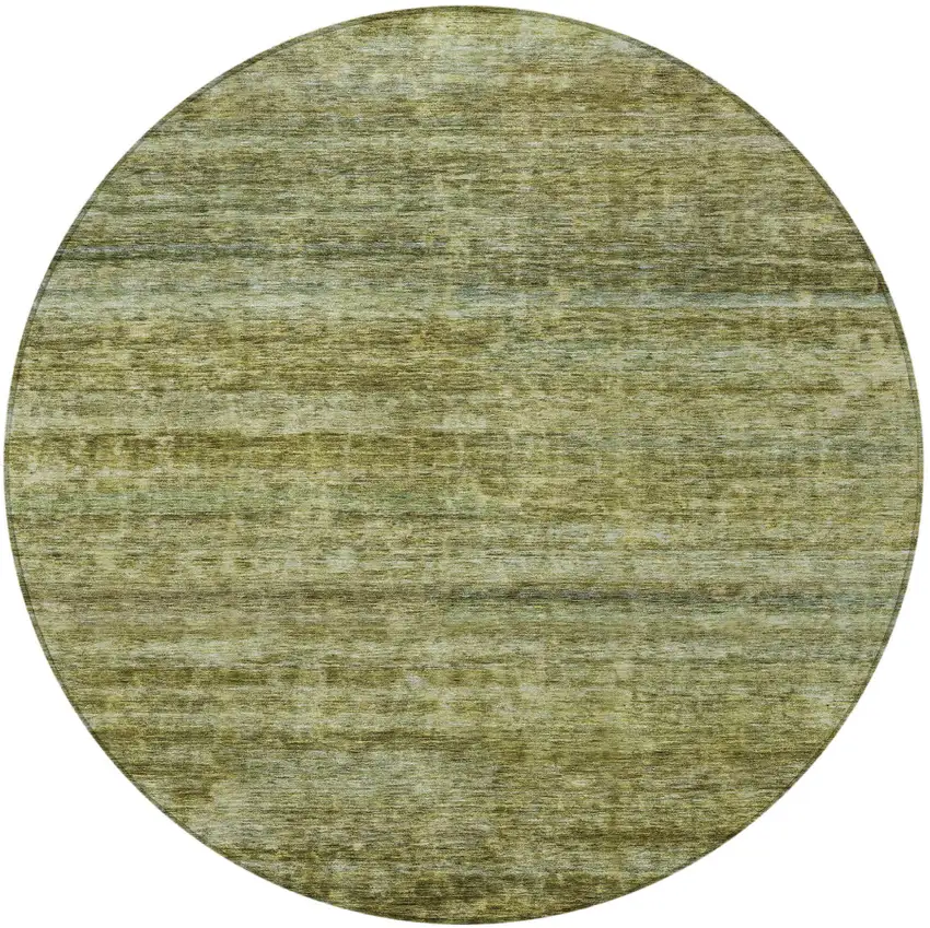8' Olive Green And Brown Round Striped Washable Indoor Outdoor Area Rug Photo 5