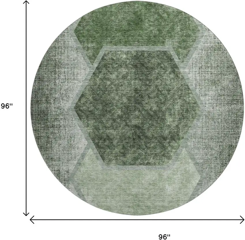 8' Olive Green And Charcoal Geometric Washable Round Rug With UV Protection Photo 9