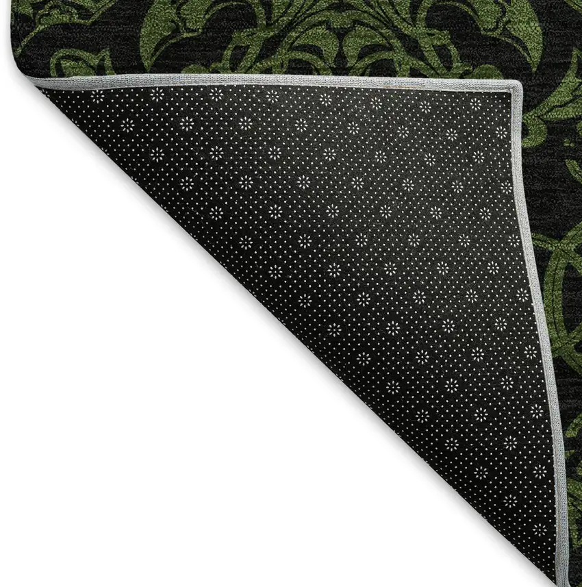 8' Olive Green And Charcoal Medallion Washable Round Rug With UV Protection Photo 6