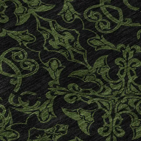 8' Olive Green And Charcoal Medallion Washable Round Rug With UV Protection Photo 9