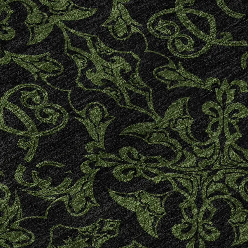 8' Olive Green And Charcoal Medallion Washable Round Rug With UV Protection Photo 9