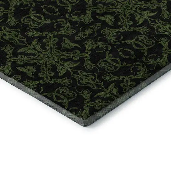 8' Olive Green And Charcoal Medallion Washable Round Rug With UV Protection Photo 7