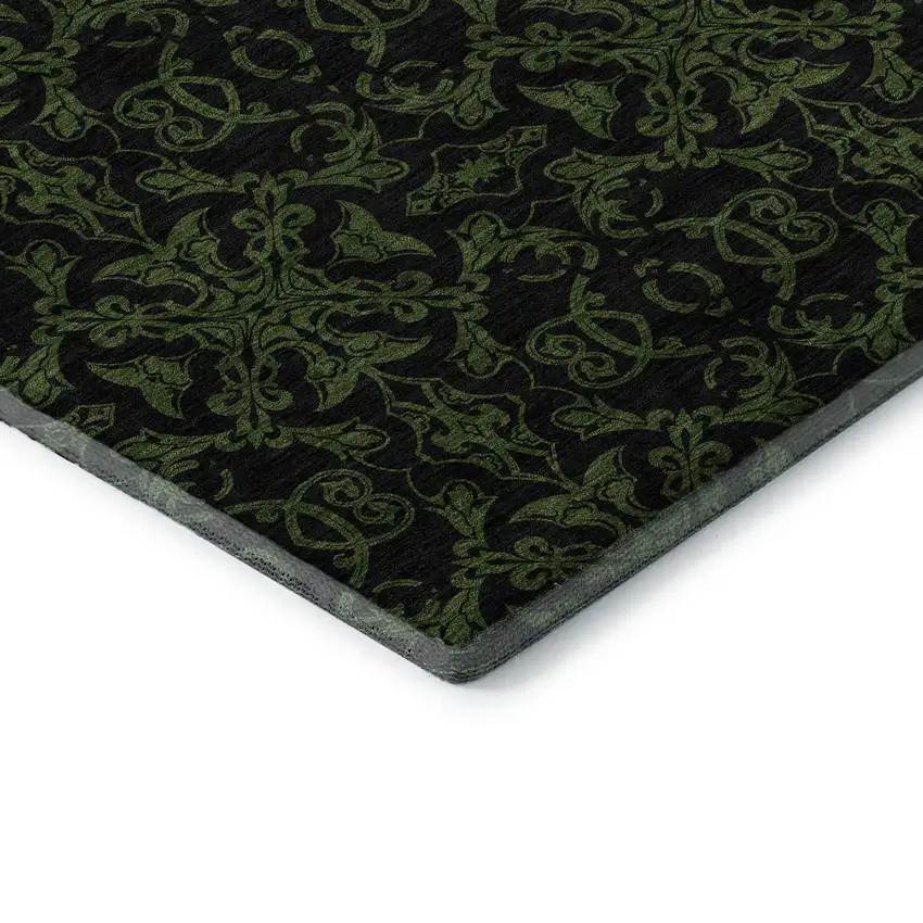 8' Olive Green And Charcoal Medallion Washable Round Rug With UV Protection Photo 7