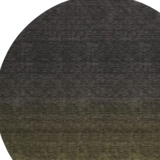 8' Olive Green And Charcoal Ombre Washable Round Rug With UV Protection Photo 3