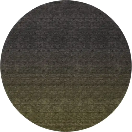 8' Olive Green And Charcoal Ombre Washable Round Rug With UV Protection Photo 4