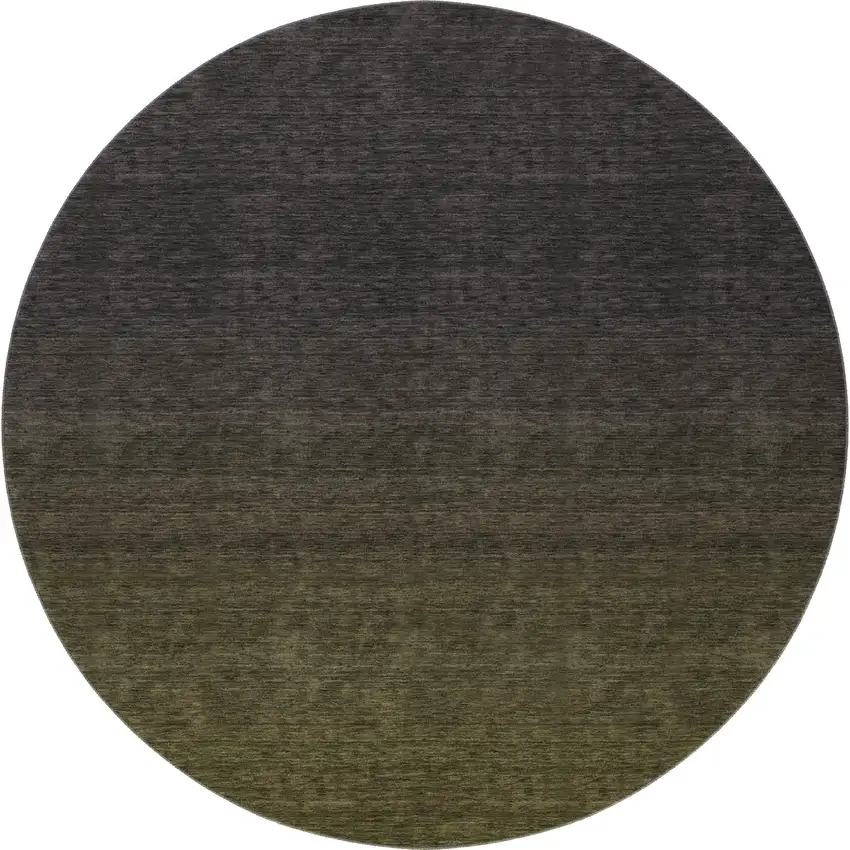 8' Olive Green And Charcoal Ombre Washable Round Rug With UV Protection Photo 4