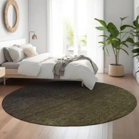 8' Olive Green And Charcoal Ombre Washable Round Rug With UV Protection Photo 5