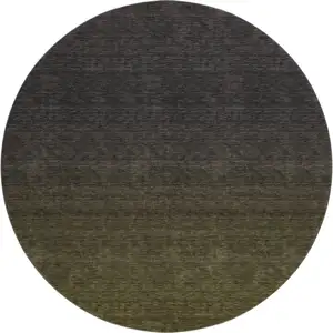 Photo of 8' Olive Green And Charcoal Ombre Washable Round Rug With UV Protection