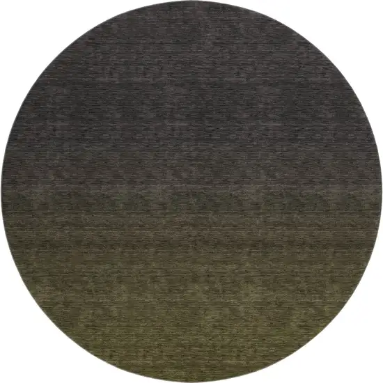 8' Olive Green And Charcoal Ombre Washable Round Rug With UV Protection Photo 1
