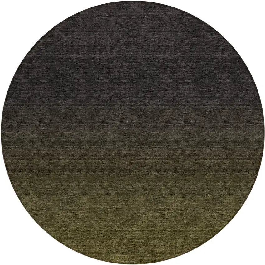 8' Olive Green And Charcoal Round Abstract Washable Indoor Outdoor Area Rug Photo 2