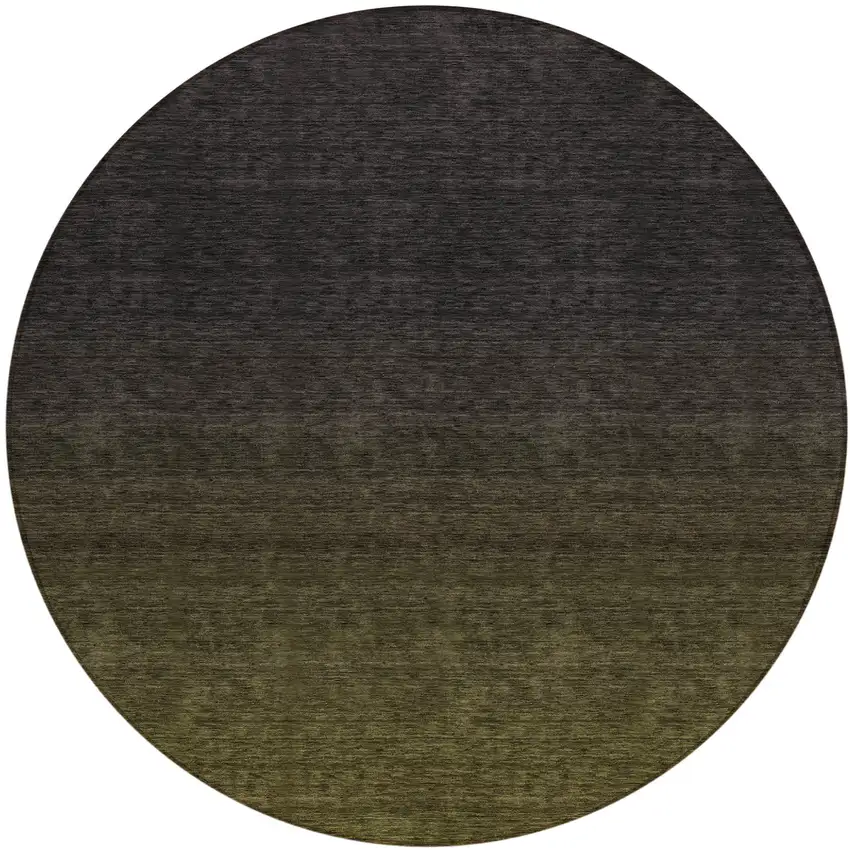 8' Olive Green And Charcoal Round Abstract Washable Indoor Outdoor Area Rug Photo 2