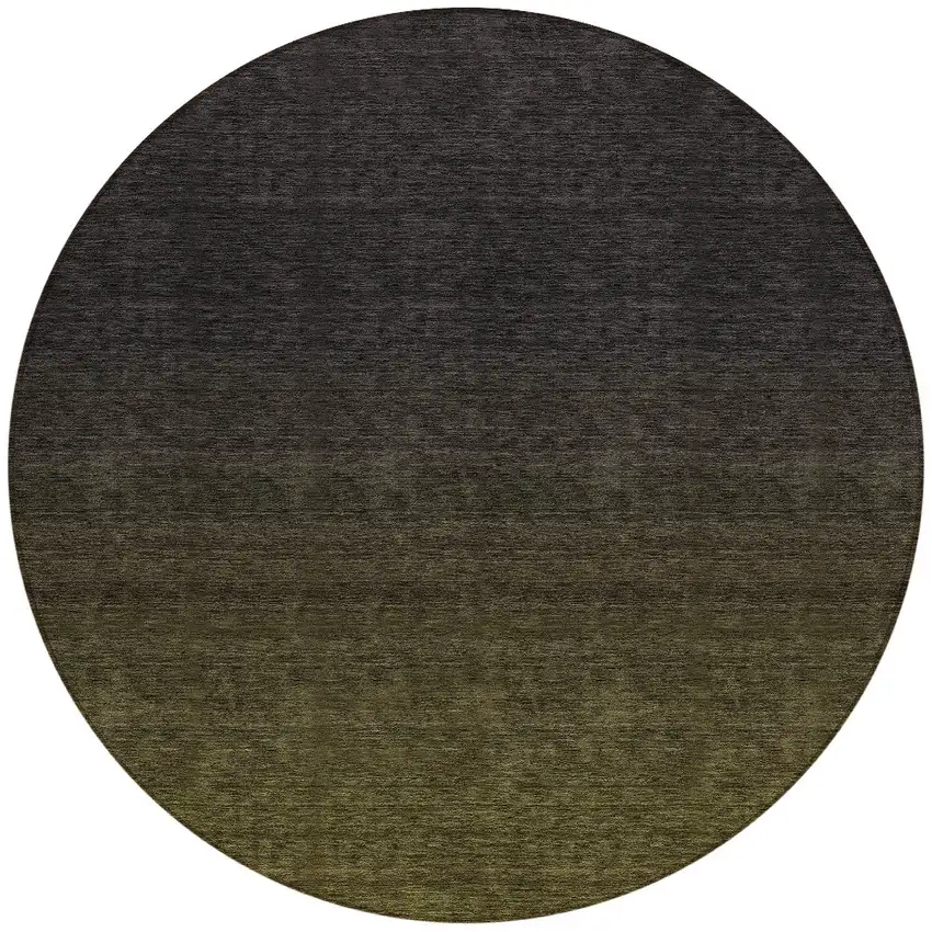 8' Olive Green And Charcoal Round Abstract Washable Indoor Outdoor Area Rug Photo 7