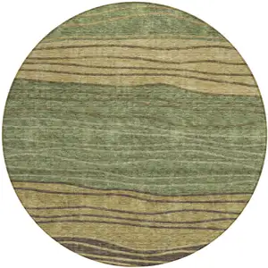 Photo of 8' Olive Green And Chocolate Round Striped Washable Indoor Outdoor Area Rug