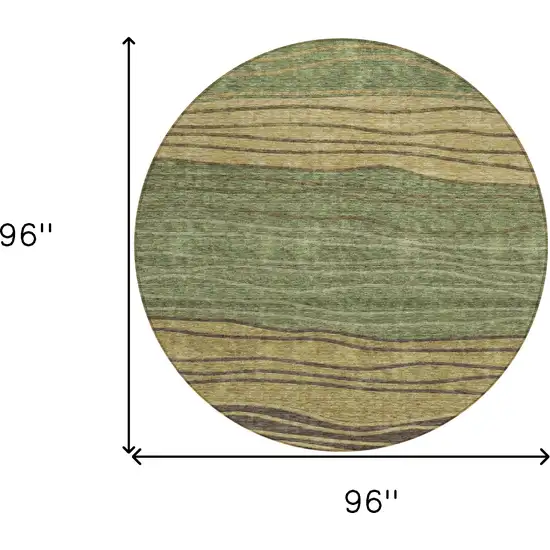 8' Olive Green And Chocolate Round Striped Washable Indoor Outdoor Area Rug Photo 8