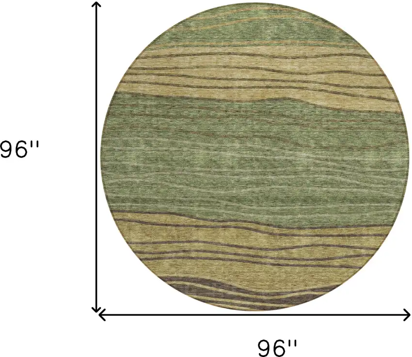 8' Olive Green And Chocolate Round Striped Washable Indoor Outdoor Area Rug Photo 8
