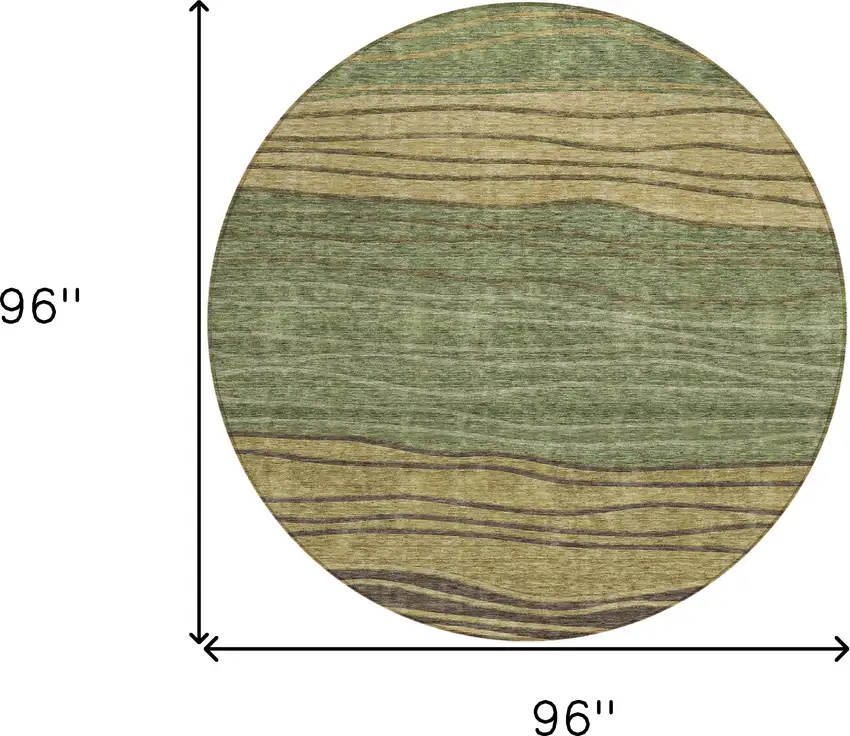 8' Olive Green And Chocolate Round Striped Washable Indoor Outdoor Area Rug Photo 8