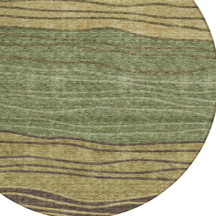 8' Olive Green And Chocolate Round Striped Washable Indoor Outdoor Area Rug Photo 4