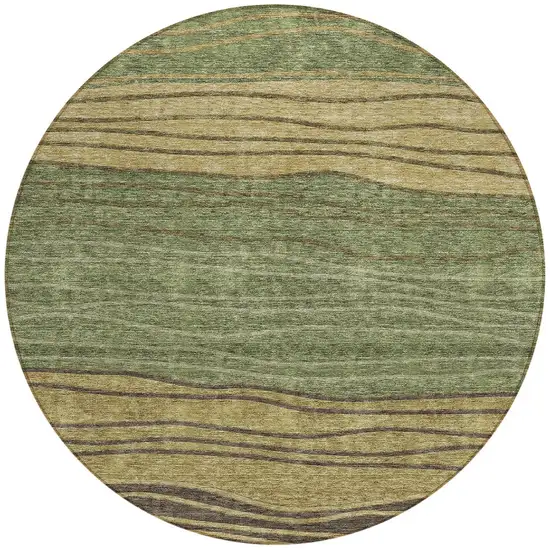 8' Olive Green And Chocolate Round Striped Washable Indoor Outdoor Area Rug Photo 5
