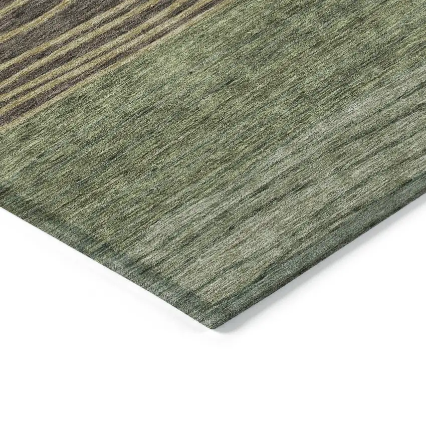 8' Olive Green And Chocolate Round Striped Washable Indoor Outdoor Area Rug Photo 3