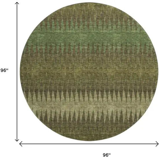 8' Olive Green And Chocolate Striped Washable Round Rug With UV Protection Photo 8