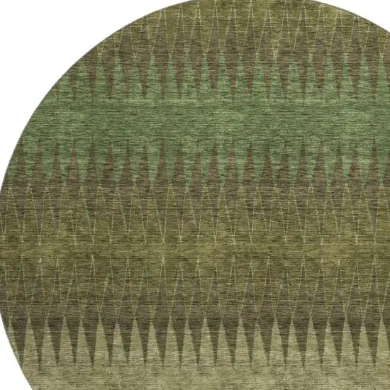 8' Olive Green And Chocolate Striped Washable Round Rug With UV Protection Photo 3