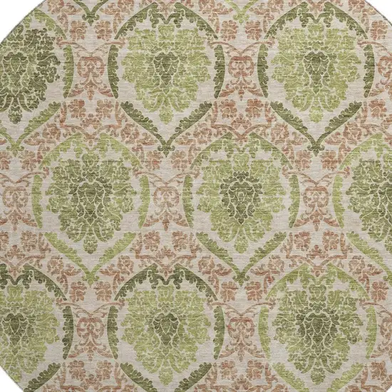 8' Olive Green And Copper Medallion Washable Round Rug With UV Protection Photo 3