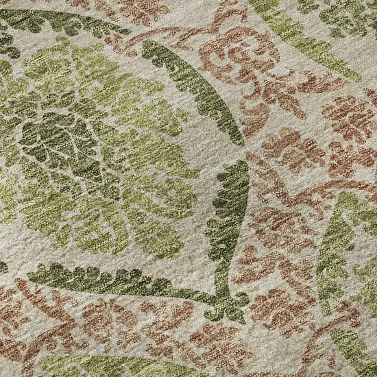 8' Olive Green And Copper Medallion Washable Round Rug With UV Protection Photo 9