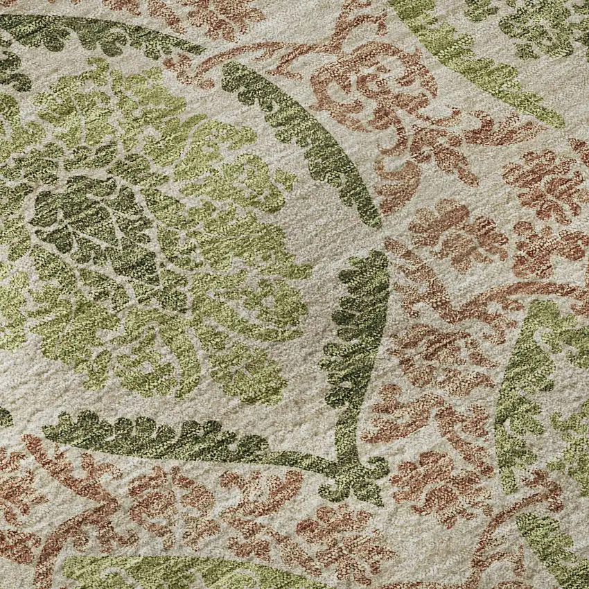 8' Olive Green And Copper Medallion Washable Round Rug With UV Protection Photo 9