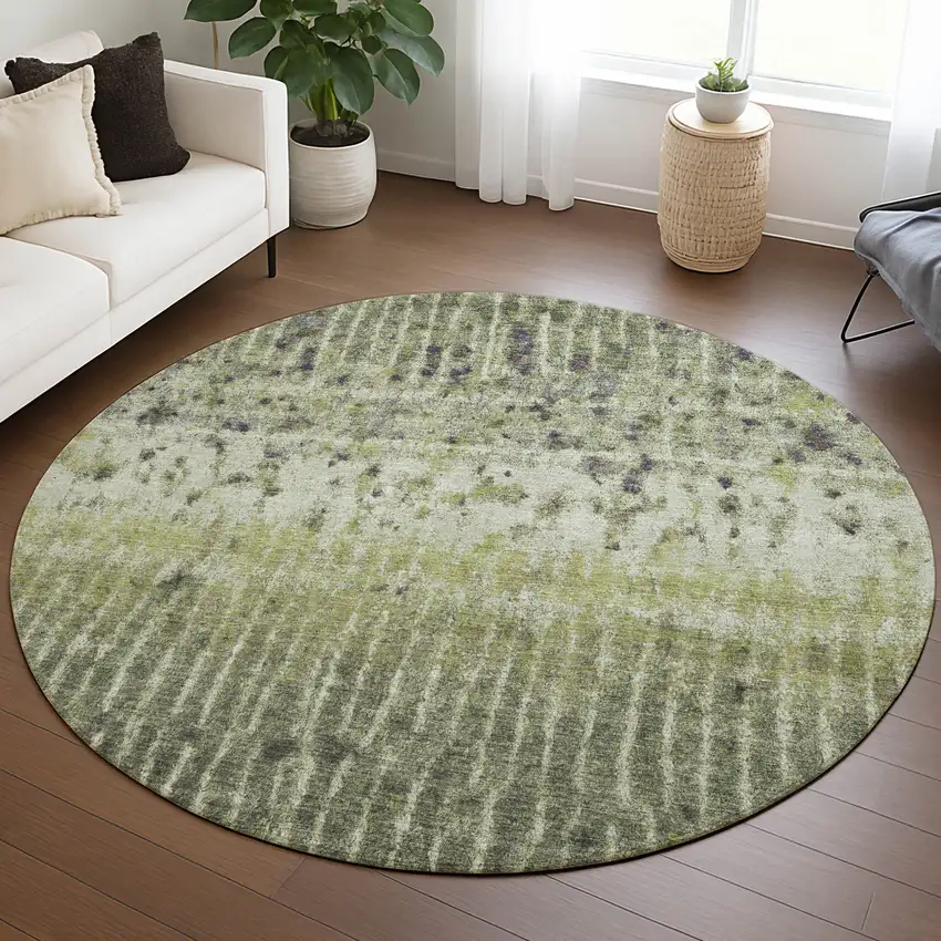 8' Olive Green And Copper Round Abstract Washable Indoor Outdoor Area Rug Photo 5