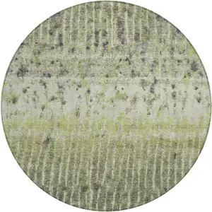 Photo of 8' Olive Green And Copper Round Abstract Washable Indoor Outdoor Area Rug