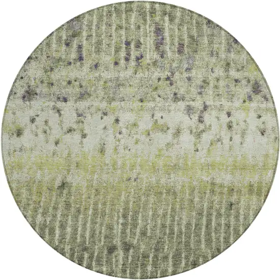 8' Olive Green And Copper Round Abstract Washable Indoor Outdoor Area Rug Photo 1