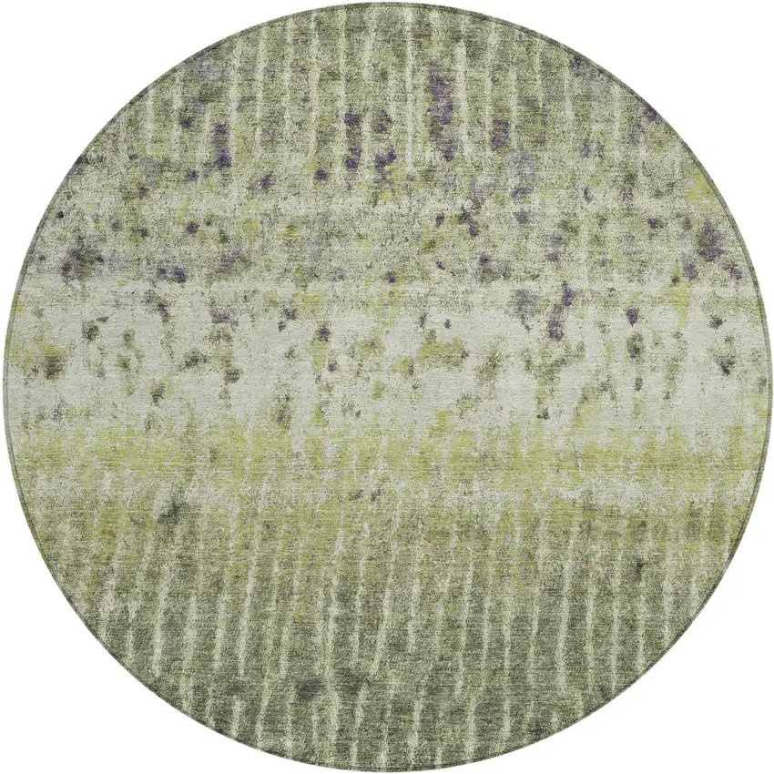 8' Olive Green And Copper Round Abstract Washable Indoor Outdoor Area Rug Photo 1
