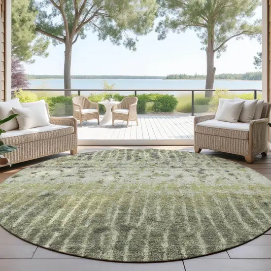 8' Olive Green And Copper Round Abstract Washable Indoor Outdoor Area Rug Photo 4