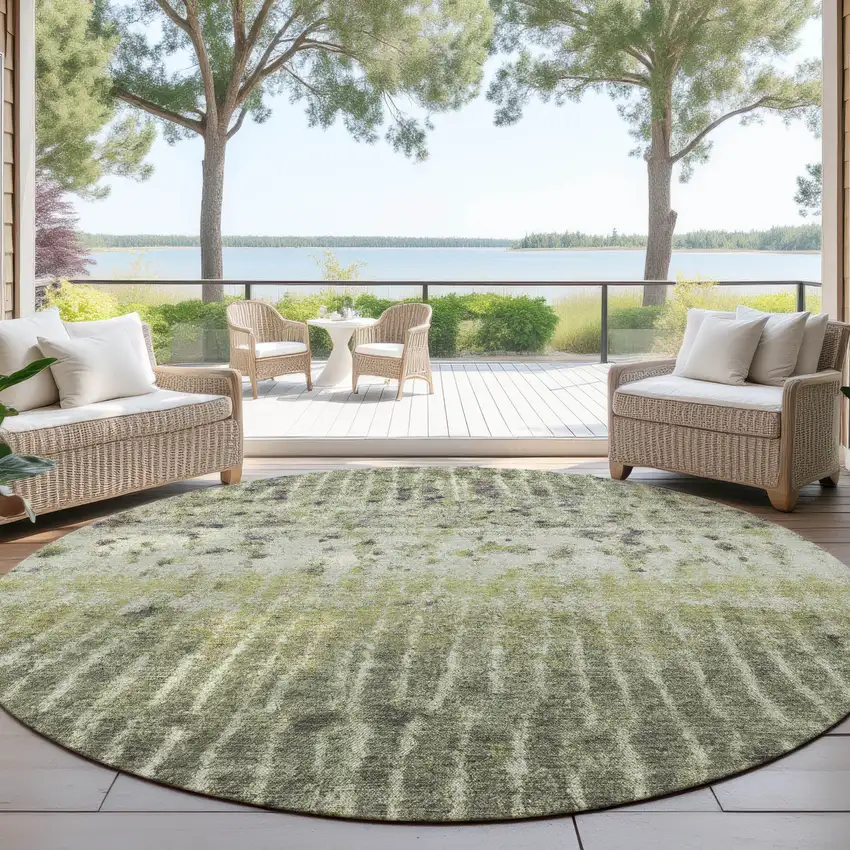 8' Olive Green And Copper Round Abstract Washable Indoor Outdoor Area Rug Photo 4