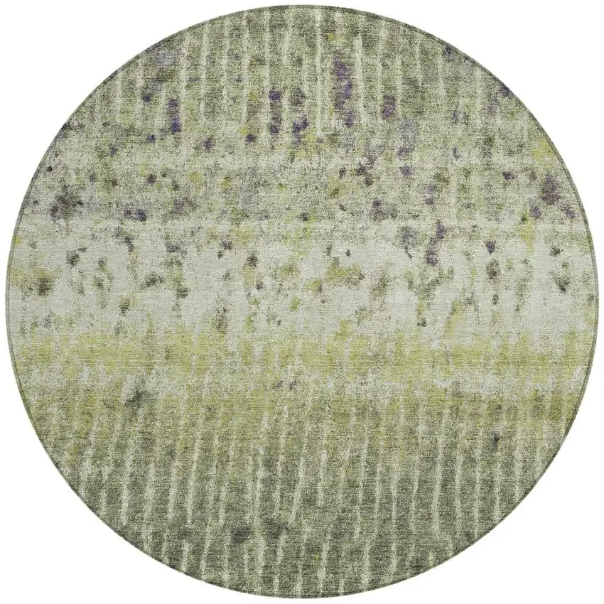 8' Olive Green And Copper Round Abstract Washable Indoor Outdoor Area Rug Photo 3